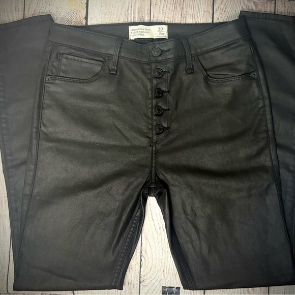 Abercrombie & Fitch Black Leather Super Skinny Jeans - Picture 3 of 5